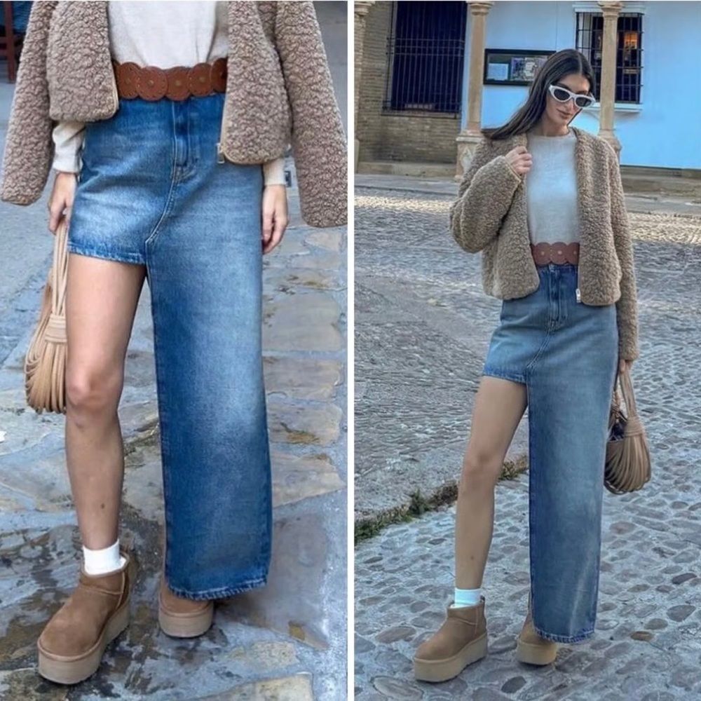 ZARA Asymmetric Denim Skirt XSMALL